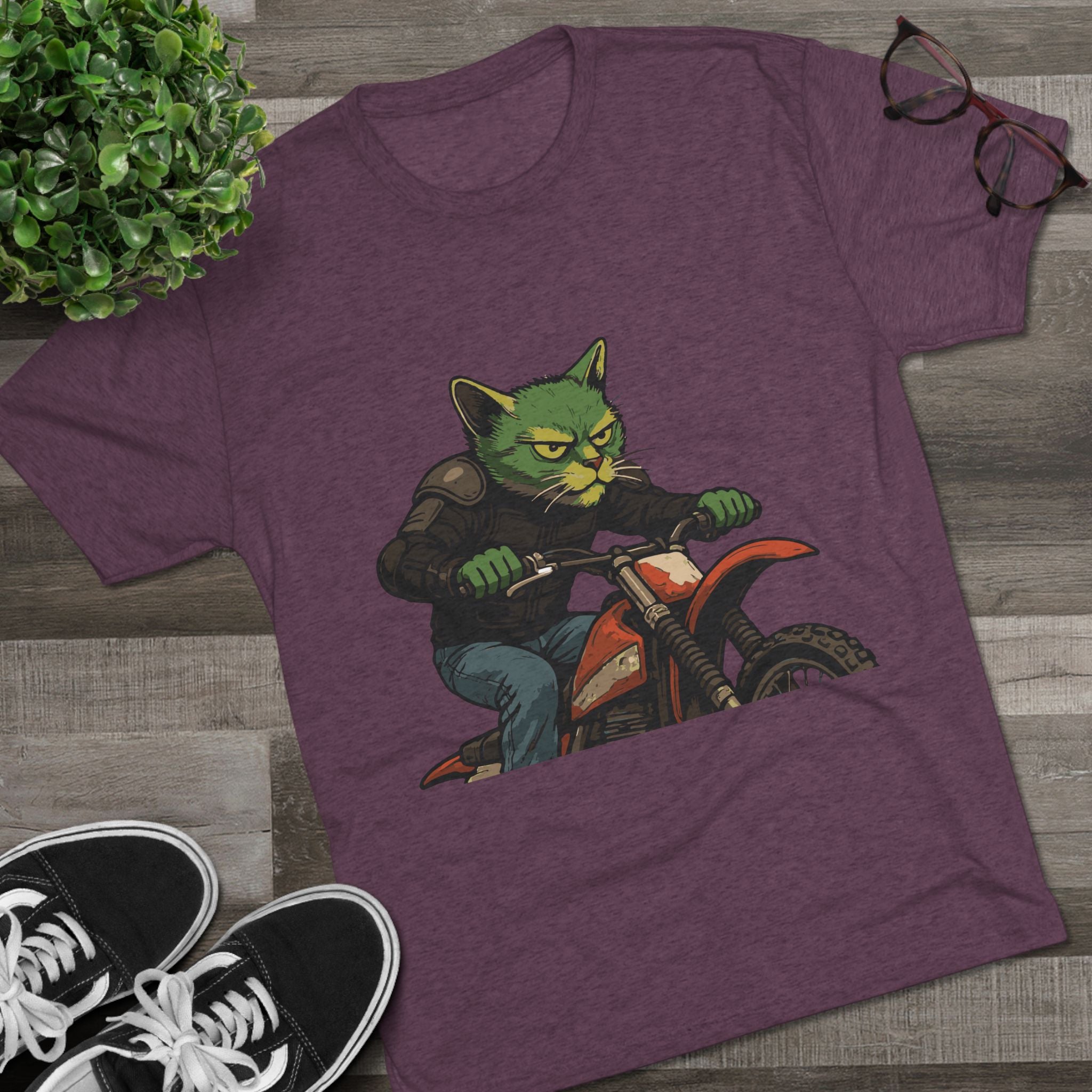 Cat Biker T‑Shirt — Retro Motorcycle Cat Graphic Tee