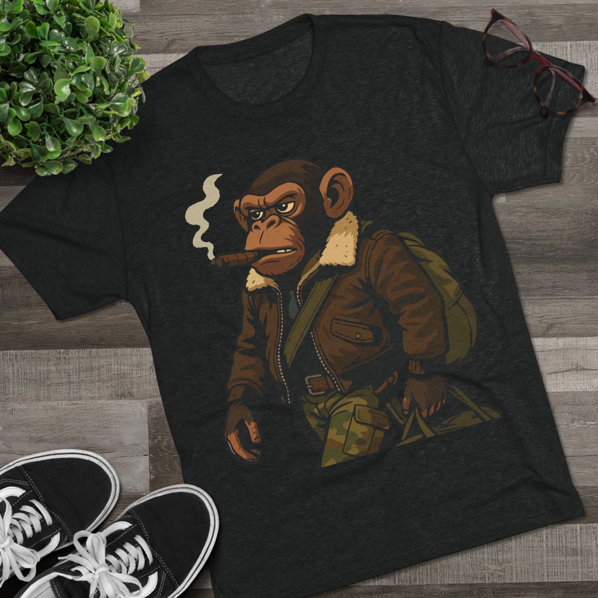 Aviator Ape Graphic Tee — Vintage Pilot Monkey with Cigar T-Shirt