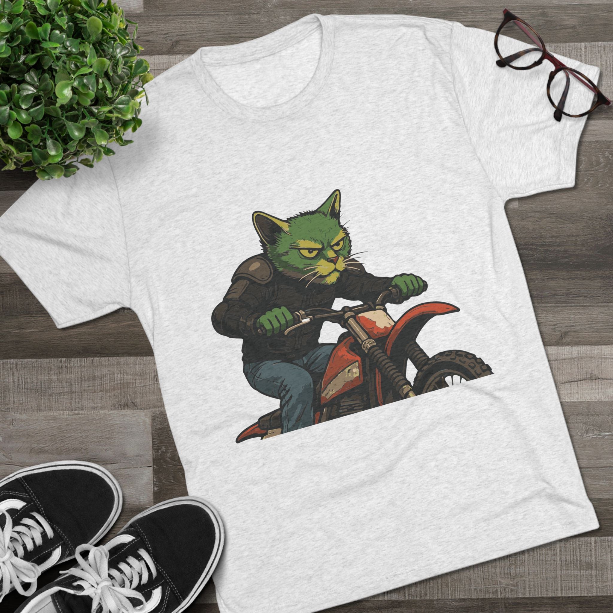 Cat Biker T‑Shirt — Retro Motorcycle Cat Graphic Tee
