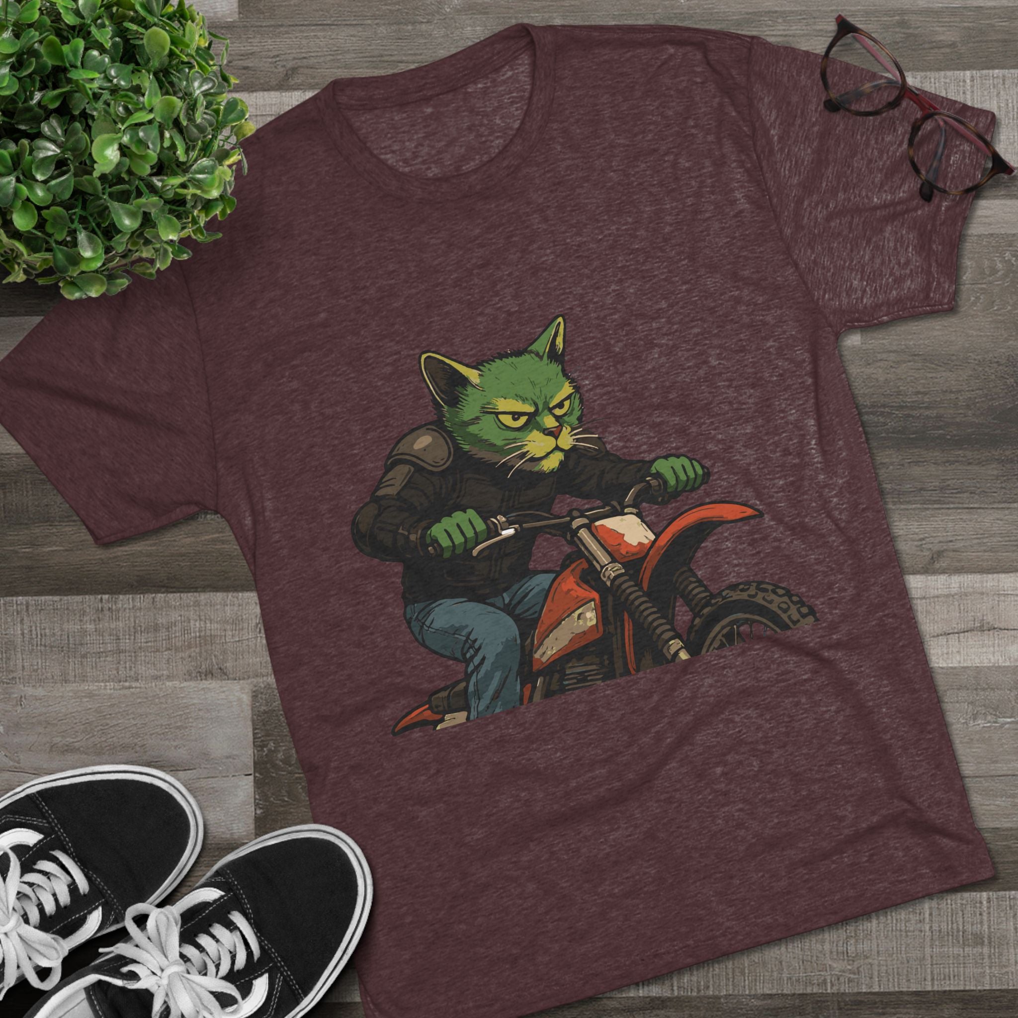 Cat Biker T‑Shirt — Retro Motorcycle Cat Graphic Tee