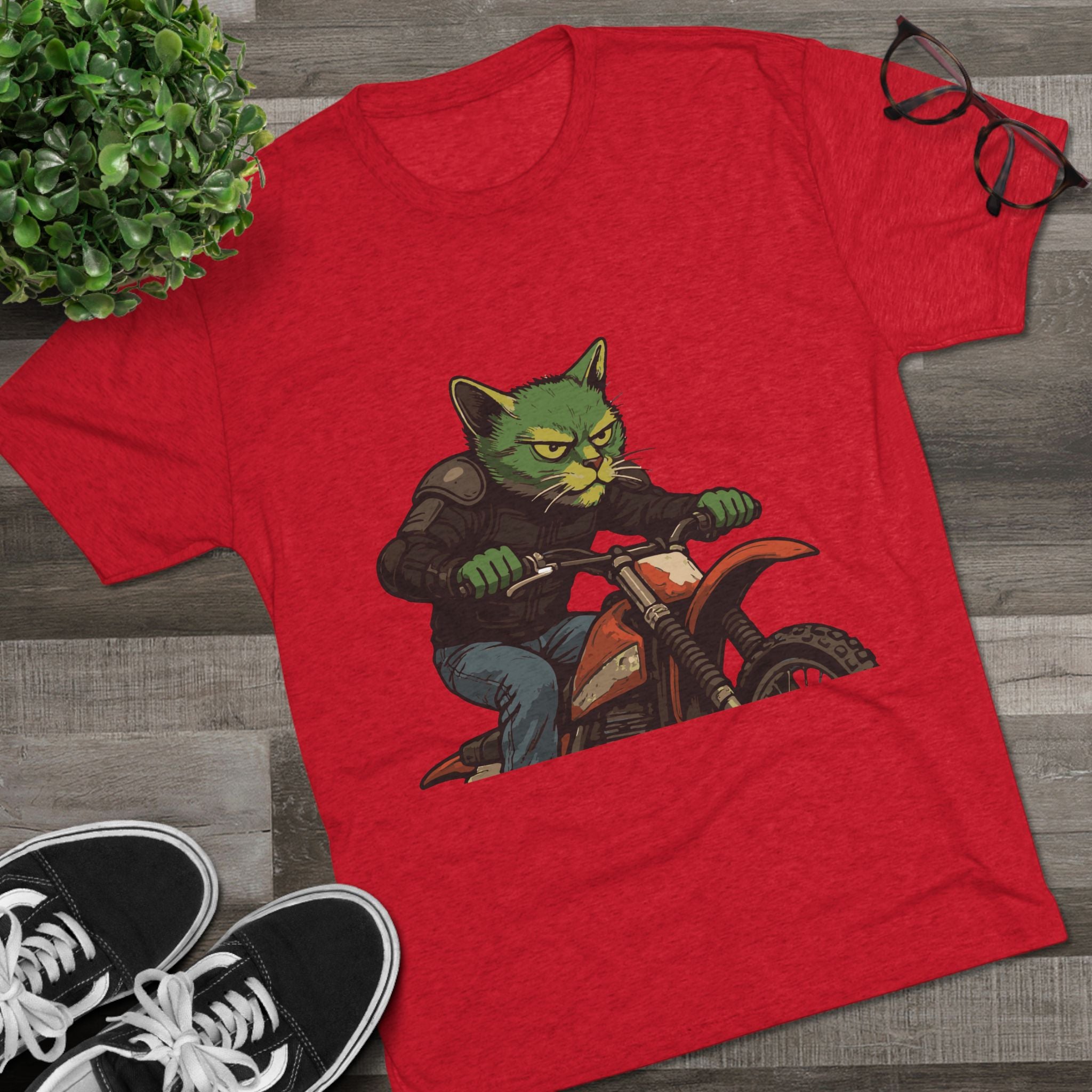 Cat Biker T‑Shirt — Retro Motorcycle Cat Graphic Tee