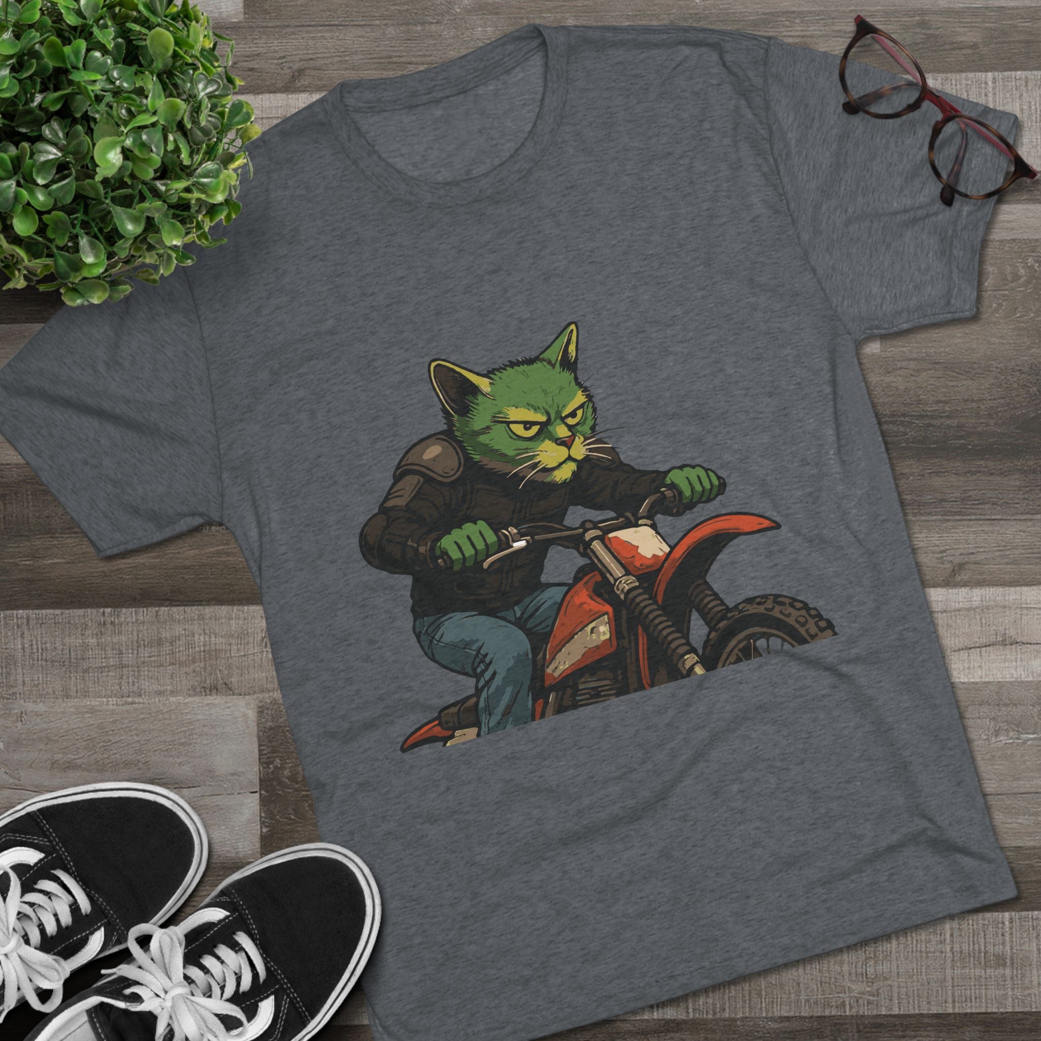 Cat Biker T‑Shirt — Retro Motorcycle Cat Graphic Tee