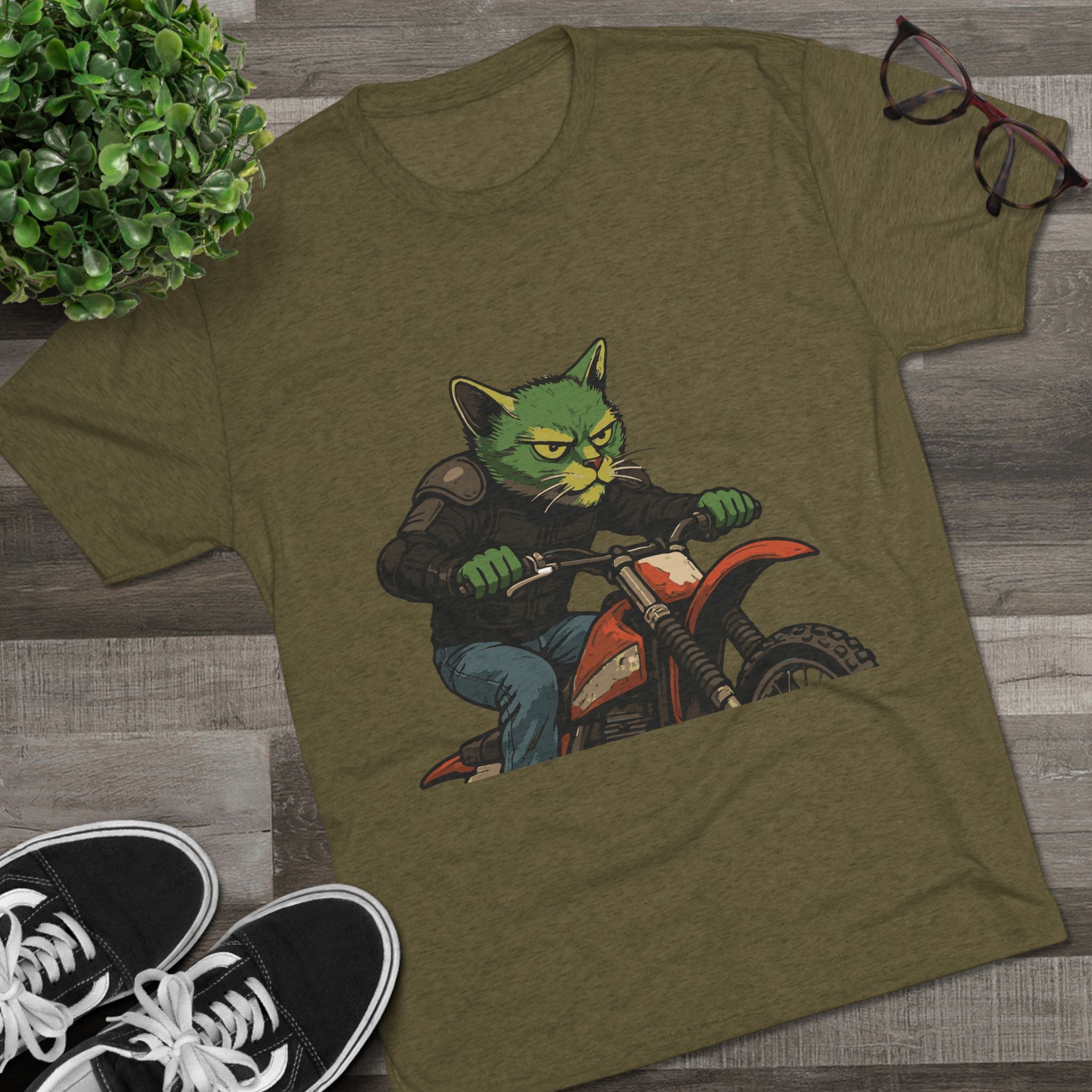 Cat Biker T‑Shirt — Retro Motorcycle Cat Graphic Tee