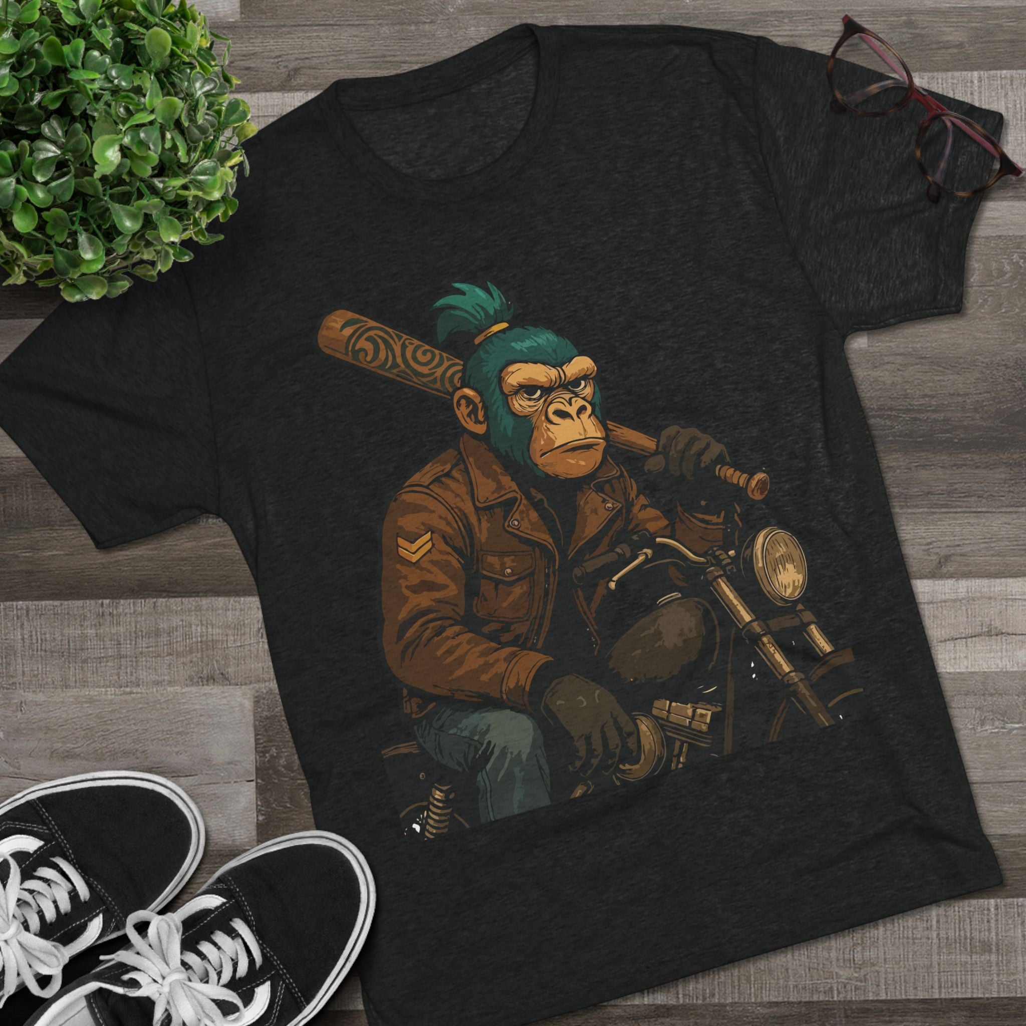Biker Monkey Graphic Tee — Cool Motorcycle Ape Design