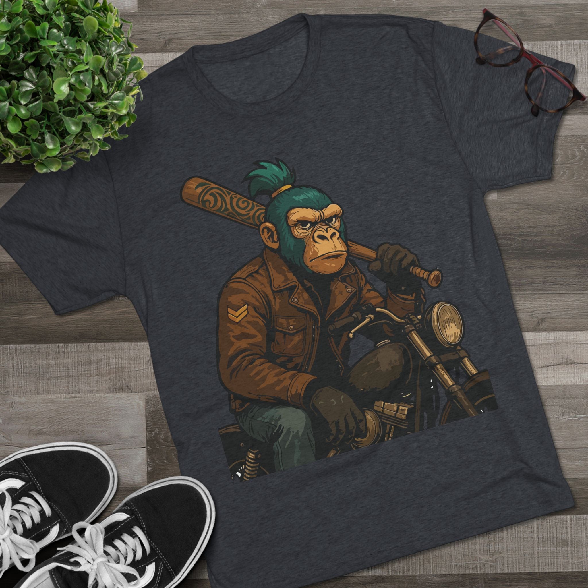 Biker Monkey Graphic Tee — Cool Motorcycle Ape Design